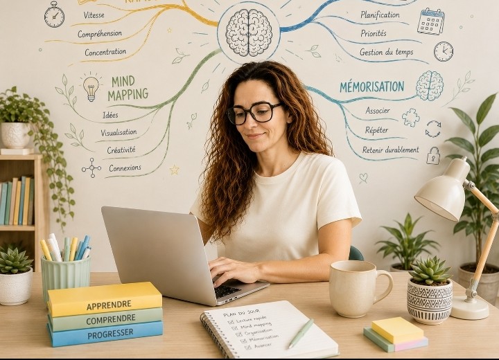 Stratégies d'apprentissage : lecture rapide, mind mapping, organisation, mémorisation